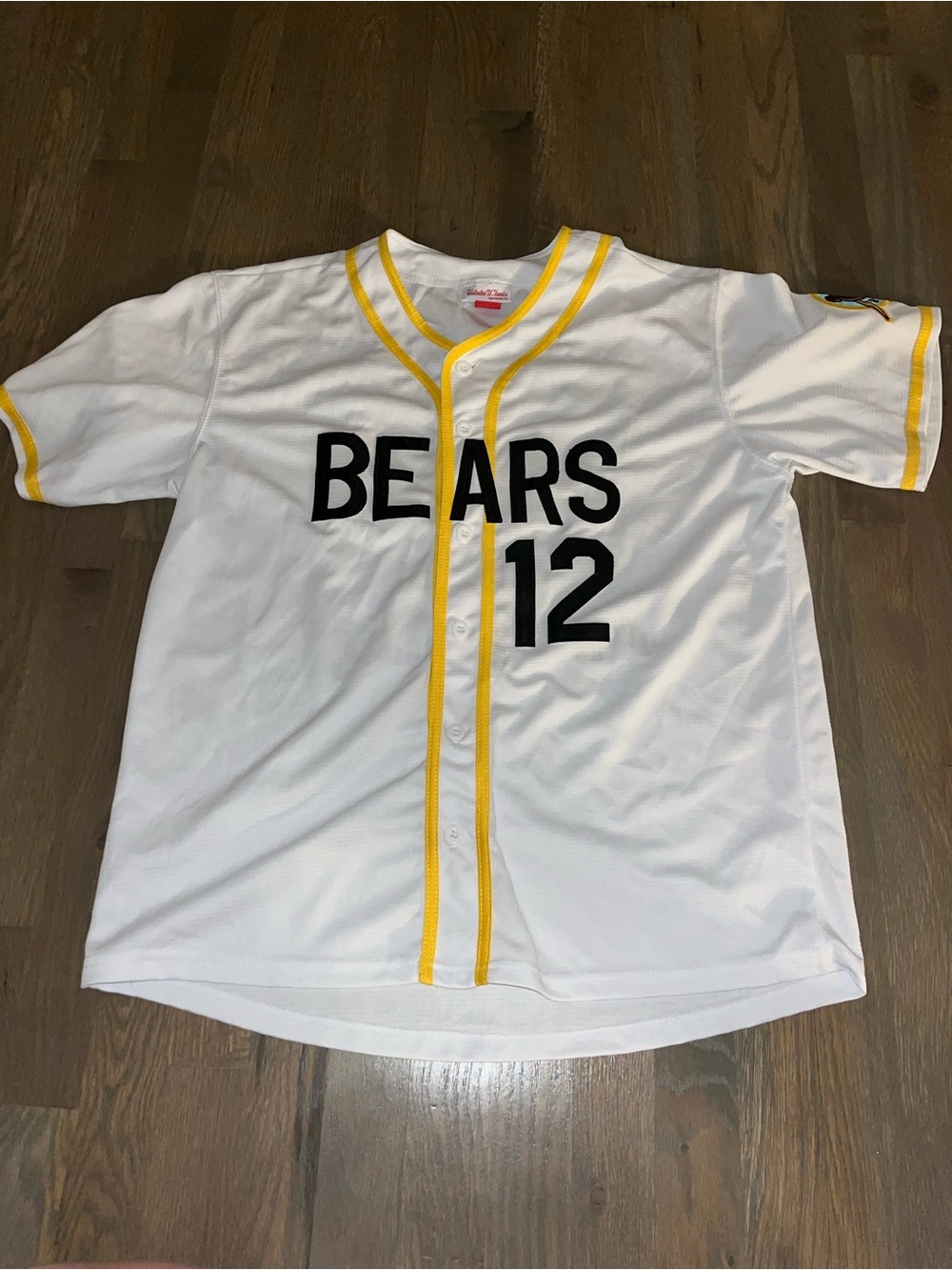 Mitchell & Ness Bears #12 Baseball Jersey White Yellow Men’s Large